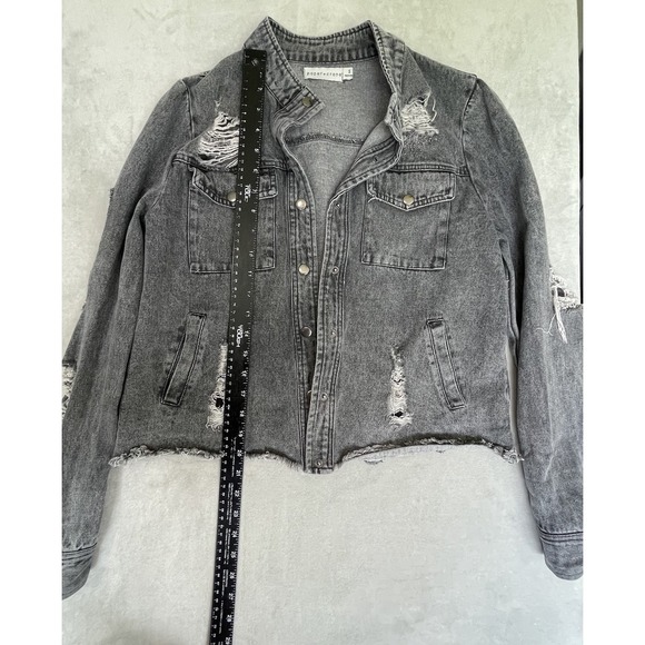 Paper Crane Denim Jacket Women S Black Distressed Biker Boho Hobo Trucker Grunge - Picture 5 of 12